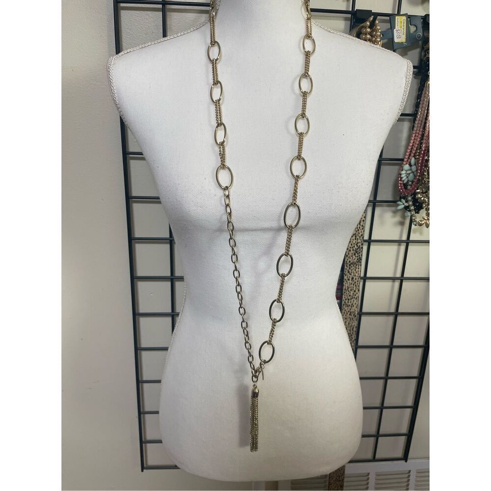NY & Co. Long Tassel Necklace Goldtone Chain